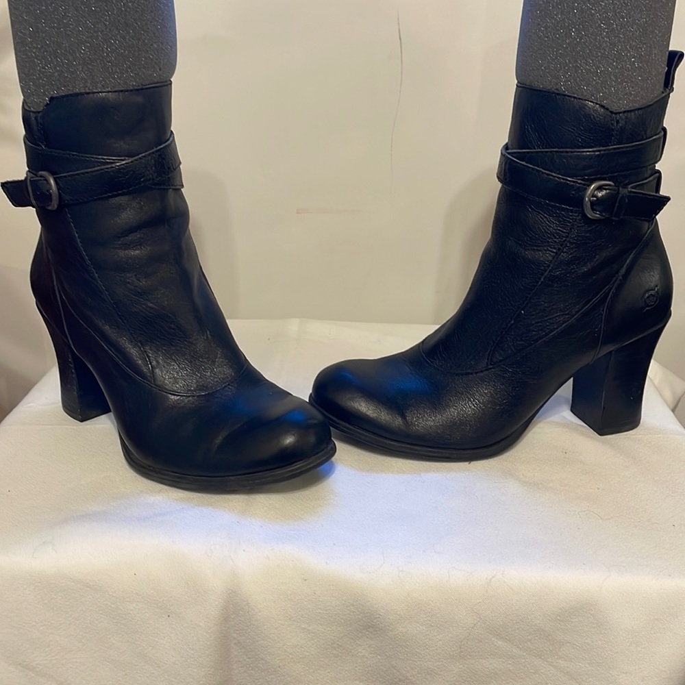 Born ~ Chyler ~ Size 9, Black Heeled Ankle Boots with Side Zipper